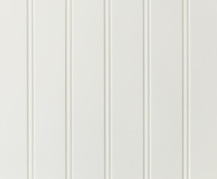 Vitmålad pärlspont med smala vertikala spår och en jämn yta.