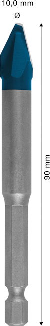 Skruvmejselbit med blått metallhuvud, totallängd 90 mm, huvuddia. 10,0 mm.