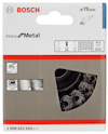 Förpackning med Bosch heavy Metal borste, diameter 75 mm, M14, tjocklek 0,5 mm.