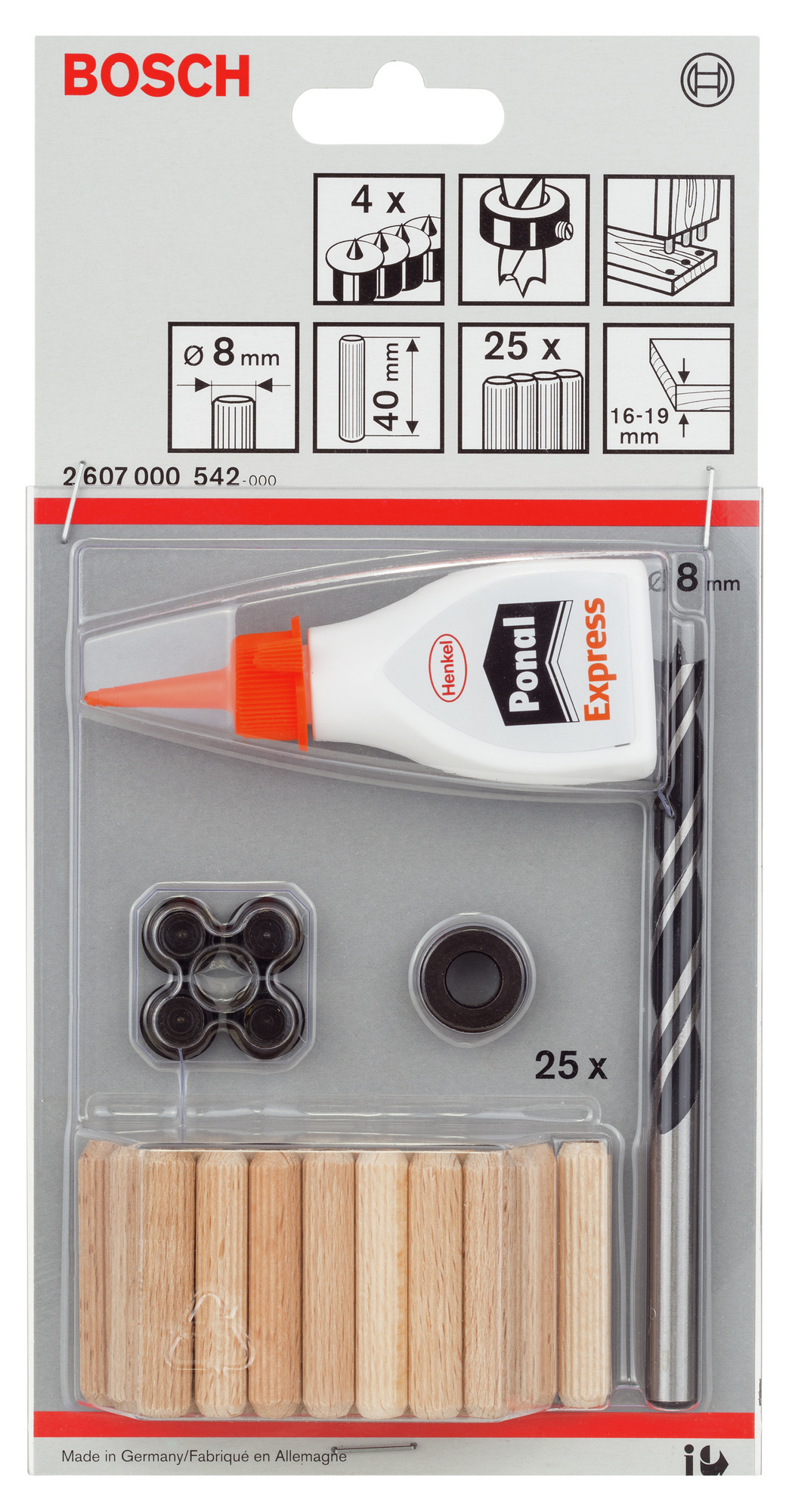 TRÄPLUGGSET 8MM 32 DELAR - Bosch