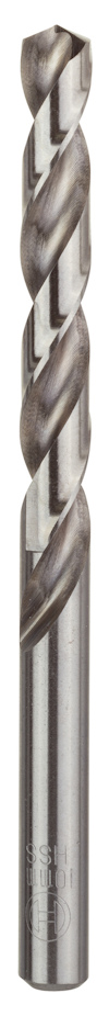 Metallborr med spiralformade skär och cylindrisk skaft, tillverkat i glansigt metallmaterial.