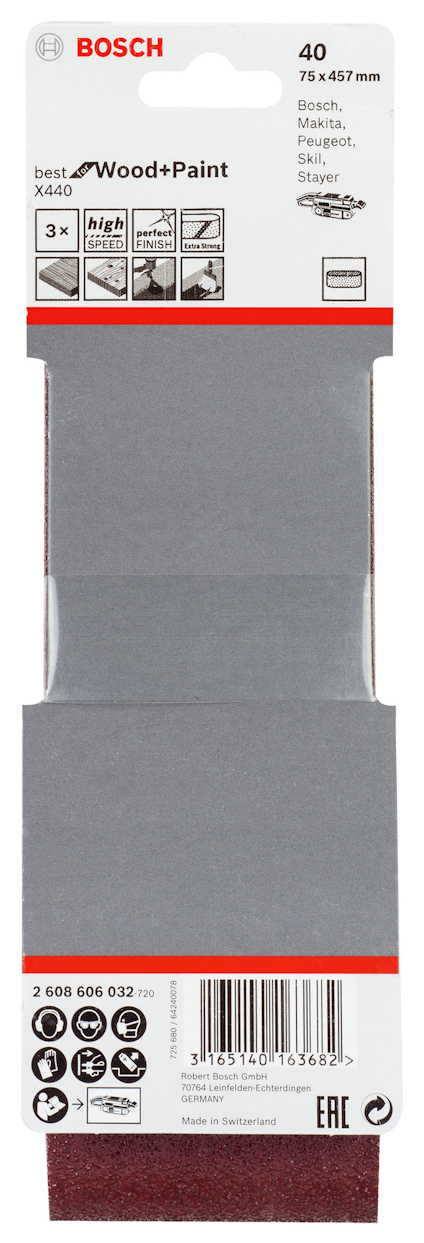 Slippapper Bosch Best for Wood and Paint, 75x457 mm, korn 40, 3-pack.