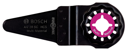 Svart oscillerande sågsblad med texten "Bosch" och "Multi Material" på ett runt fäste.