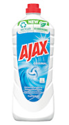 Flaska med röd kork märkt "Ajax Original". Text om återvunnen plast och 95% biologiskt nedbrytbar formula.