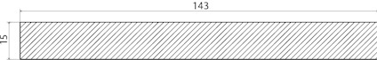 Rektangulär ritning med måtten 143 i bredd och 15 i höjd, diagonala linjer inuti.
