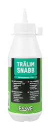 Vit plastflaska med grönt och vitt etikett som visar texten "TRÄLIM SNABB" och varumärket "ESSVE".