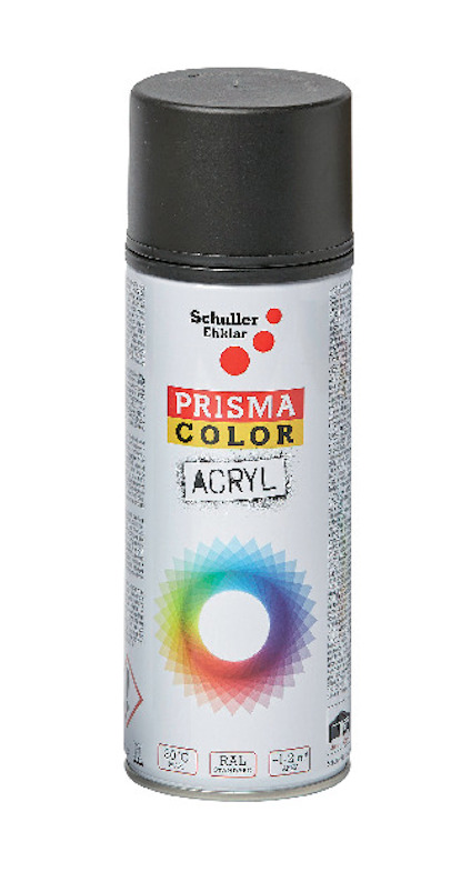 Sprayburk med text "PRISMA COLOR ACRYL" och färgcirkel på etiketten.