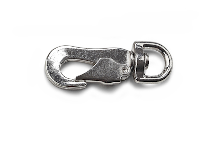 Karbinhake i silverfärgad metall med en svängbar ring i ena änden.