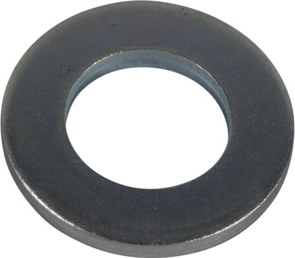 Metallisk bricka med rund form och ett centralt hål, mot en grå bakgrund.