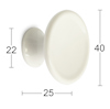 Vit rund knopp med dimensionerna: höjd 40 mm, bredd 25 mm, djup 22 mm.
