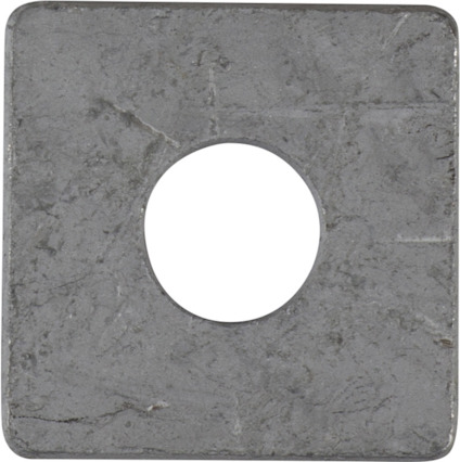 Kvadratisk metallbricka med mittmonterat runt hål och en slät, grå yta.