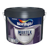 Färgbehållare med texten "Nordsjö Murtex Silicate" och logotyp i silverfärg. Bakgrund i lila nyans.