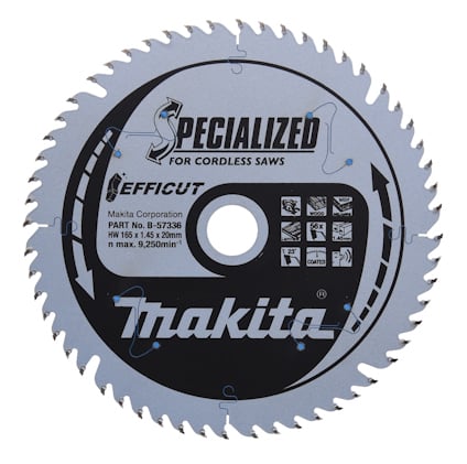 Rund sågklinga med tänder, märkning "Makita" och "Specialized for Cordless Saws".