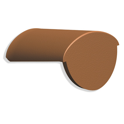 Nockpanna i tegelröd betong med rak slutande form, visad i profil.