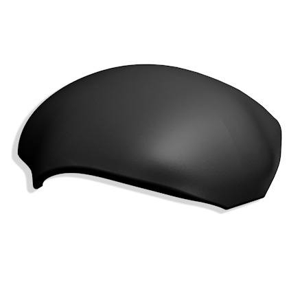 Svart kupolformad betongtakpanna med slät yta.