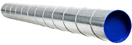 Cylinderformat spiralrör av metall med en blå plastkåpa på ena änden.