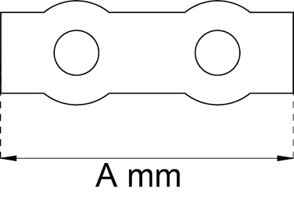 Ritning av en rektangel med två cirklar inuti och märkningen "A mm" under.