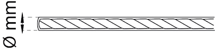 Tvärsnitt av cylinder med spiralformad kärna. "ø mm" indikerar diameter.