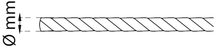 Illustration av en repstump med streckad linje och text "ø mm" bredvid för att indikera diameter.