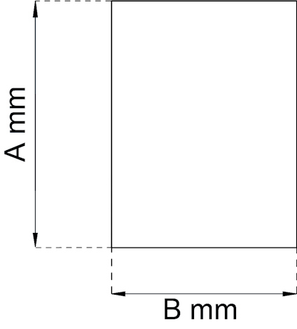 Rektangel med måttangivelser A mm vertikalt och B mm horisontellt.
