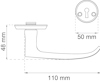 Streckritning av dörrhandtag med mått: 110x48 mm, separat nyckelhål med 50 mm diameter.