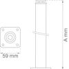 Diagram av ett cylindriskt objekt med bas och en fyrkantig topp med mått 59 mm. Höjd markerad som "A mm".