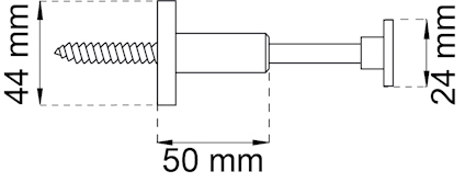 Ritning av en skruv och distans med måtten 44 mm, 50 mm, och 24 mm markerade.