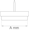Enkel illustration av en platt knapp med en spik och texten "A mm" under.