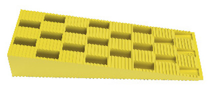 Gul plastkil med rutmönstrad yta och ribbade kanter.