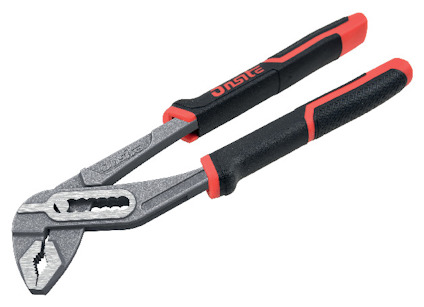Polygrip-tång med rött och svart handtag, justerbart käftgrepp.