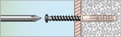 Diagram av ankarbult och mutter i tvärsnitt, infästa i en betongvägg.