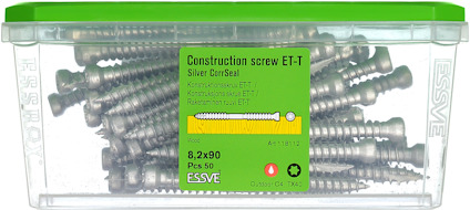 Plastburk med byggskruv ET-T från Essve, 8,2x90 mm, 50 stycken, Silver CorrSeal.