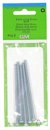 Förpackning med fem extra långa skruvar, märkta som "Extra Long Screw" från Essve, storlek M4x80.