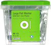 Plastbehållare med grönt lock märkt "Large Flat Washer DIN 9021 Zinc Plated M10 Pcs 50".