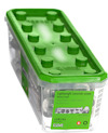 Plastburk med grönt lock innehållande lättbetongskruvar, text "Lightweight concrete screw Heavy Load".