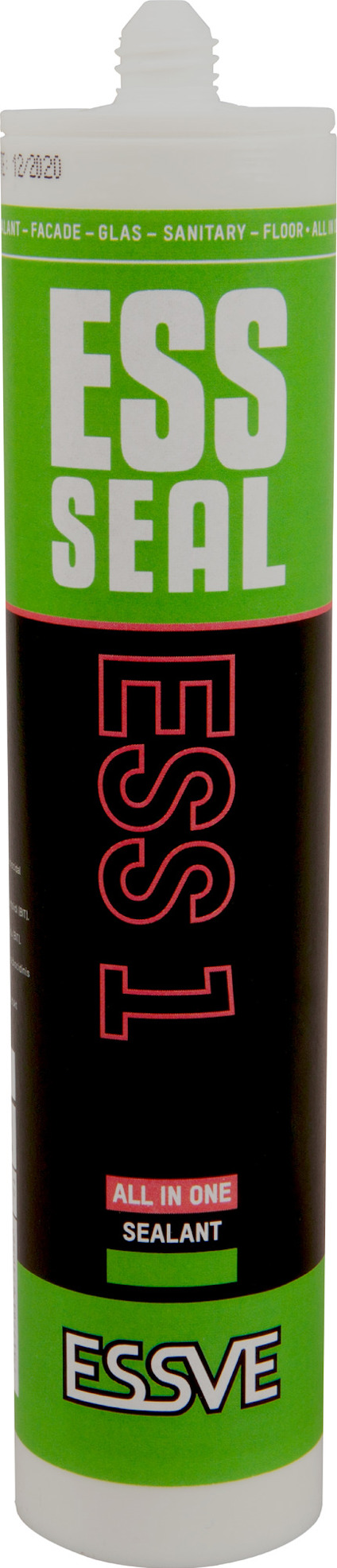 Pappersförpackning av ESSVE ESS 1 tätningsmedel i grönt, svart och vitt med texten "ESS SEAL" och "ESS 1".