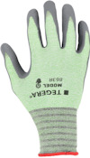 Grön skyddshandske med grå fingertoppar och märkningen "TEGERA MODEL 863R".