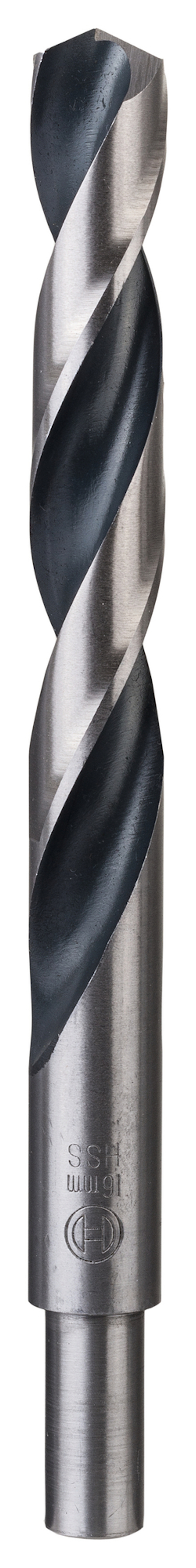 Silverborr med svart spiralspår mot vit bakgrund.