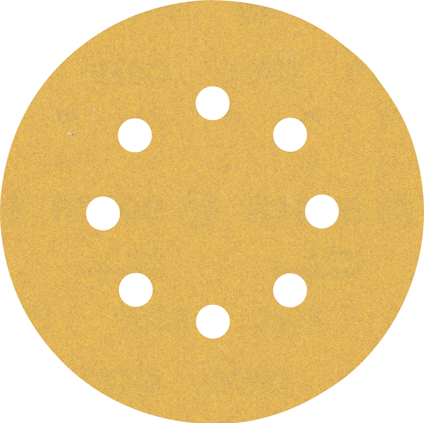 Rund sandpappersskiva med nio jämnt fördelade hål.