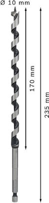 Borr med spiralmönster samt märkning: "Ø 10 mm", "170 mm", "235 mm".