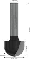 CNC fräsverktyg med totallängd 46 mm, diameter 20 mm, radie 10 mm, skaftdiameter 8 mm.