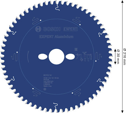 Rund sågklinga med texten "Bosch Expert", diameter 216 mm, 60 tänder.