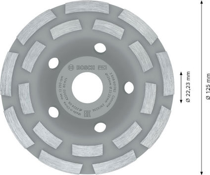 Diamantkapklinga med segmenterad kant, Bosch Pro, 125 mm diameter, 22,23 mm hål.