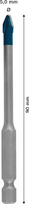 Borr med spets och skaft i metall, 5,0 mm i diameter och 90 mm i längd.