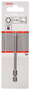Förpackning med Bosch skruvbits, T20, 89 mm, 1/4" fäste.
