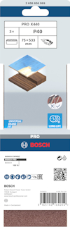 Förpackning av Bosch PRO X440 sandpapper P40, 75x533 mm, 3 st.