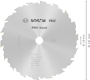 Rund sågklinga med texten "BOSCH PRO Wood". Diameter 160 mm, med 16 mm hål. 16 tänder för träbearbetning.