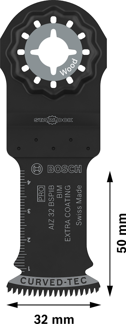 Stjärnformig sågklinga för trä från Bosch med måtten 32 mm x 50 mm.