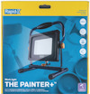 Arbetslampa "THE PAINTER+" från Rapid, 4700 lumen, belysningsförpackning med penslar och färghinkar i bakgrunden.